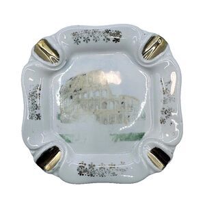 Vintage Rome Italy Colosseum Porcelain Ashtray Gold Trim Souvenir Dish